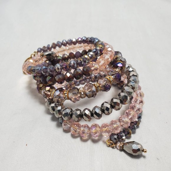 Ali Khan mauve glass bead 6 row coil bracelet - Picture 4 of 6
